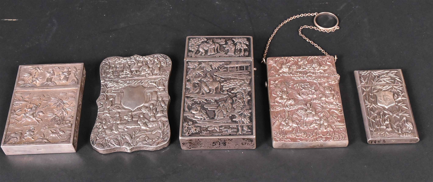 Five Chinese Export Silver Hinged Cases