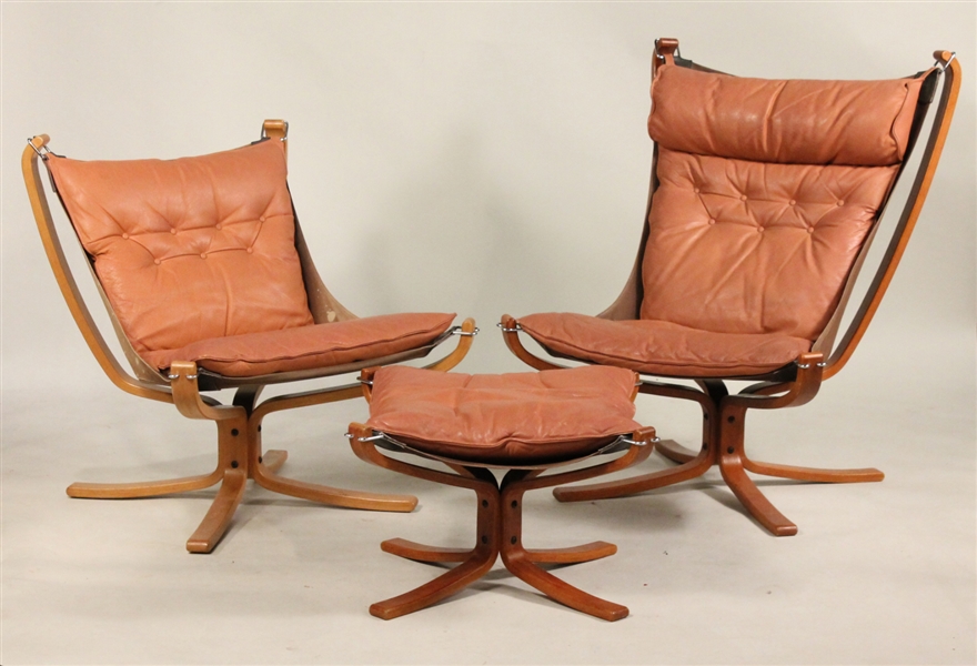 Two Falcon Chairs & Ottoman by Sigurd Resell 
