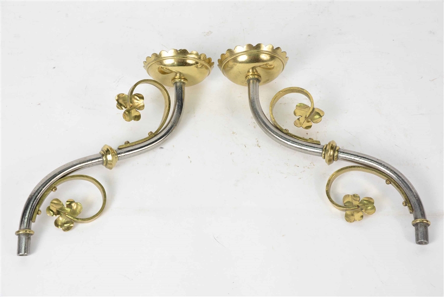 Pair of White and Gilt Metal Wall Sconce Arms