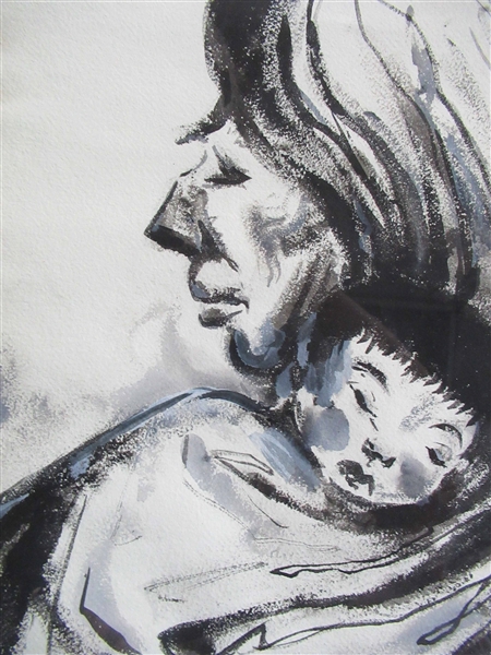 James Carlin Mixed Media of Mexican Mother&Child