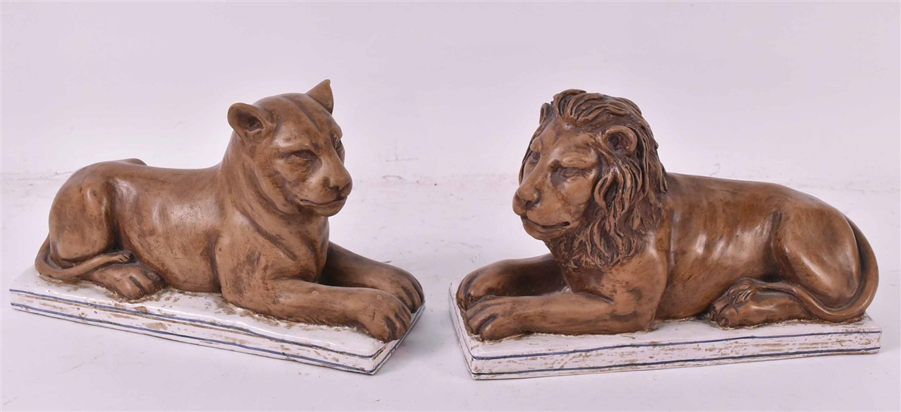 Pair of Glazed Ceramic Lions