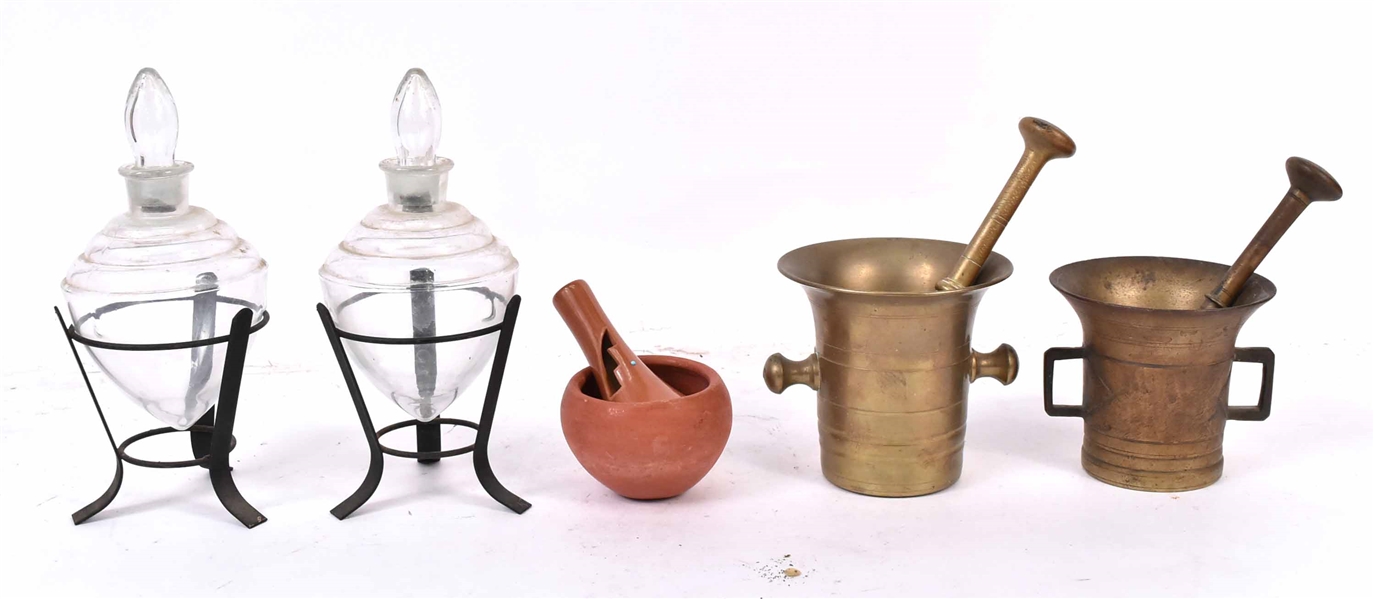Two Brass Mortars and Pestles