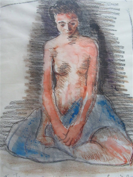 Moses Soyer Mixed Media of Nude Woman