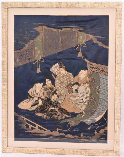 Japanese Nihon Shishu Edo Period Embroidery Panel