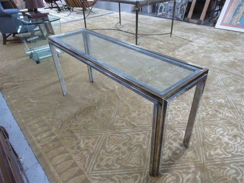 Modern Brass and Glass Console Table 