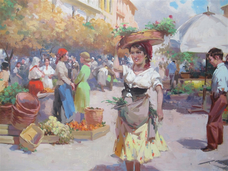 Vizkeleti Oil on Canvas Market Scene
