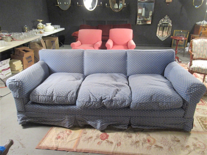 Blue Upholstered Three Cushion Sofa