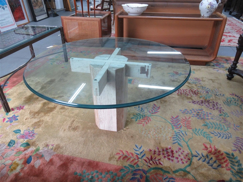 Modern Travertine Glass Top Breakfast Table