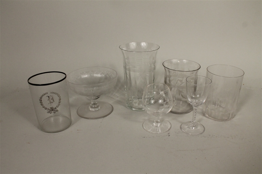 Group of Assorted Etched Glassware