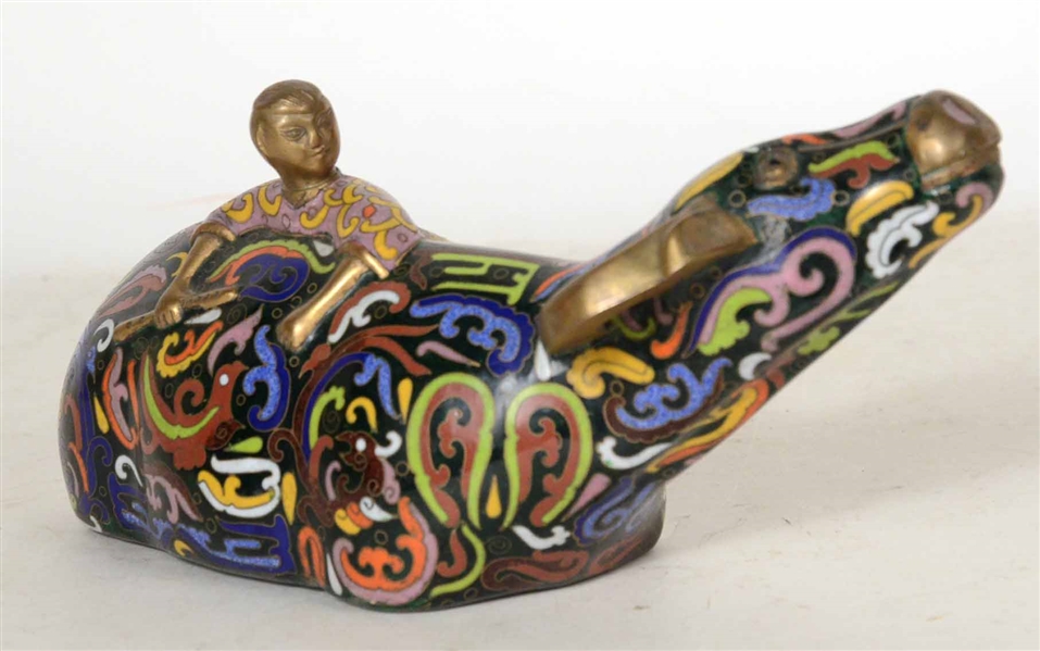 Chinese Cloisonne Bull Figure and Stand