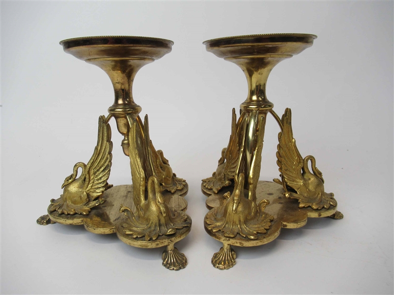 Pair of Swan-Form Gilt-Bronze Footed Compotes