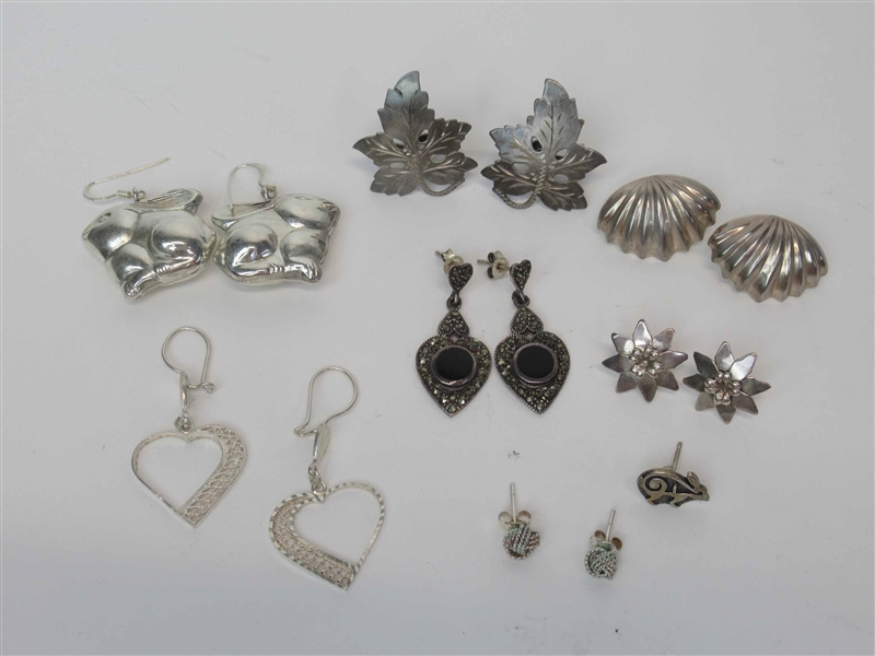Seven Pair Silver Earrings