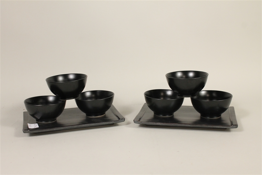 Two Black Glazed Ceramic Sushi Trays