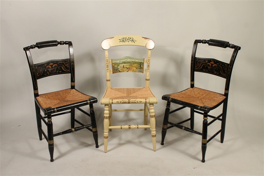 Pair of Hitchcock Style Stencil-Decorated Chairs