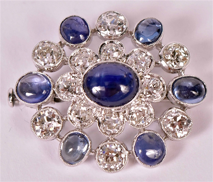White Gold Spinel & Diamond Cluster Form Brooch