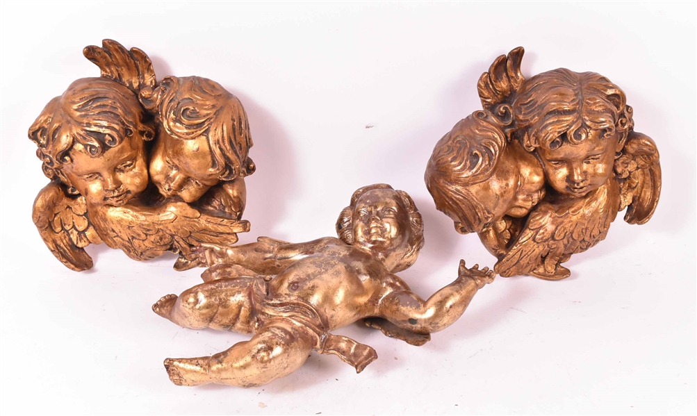 Pair of Giltwood Putti Wall Plaques