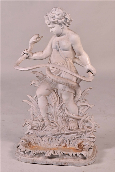 White-Painted Cast-Iron Figural Umbrella Stand