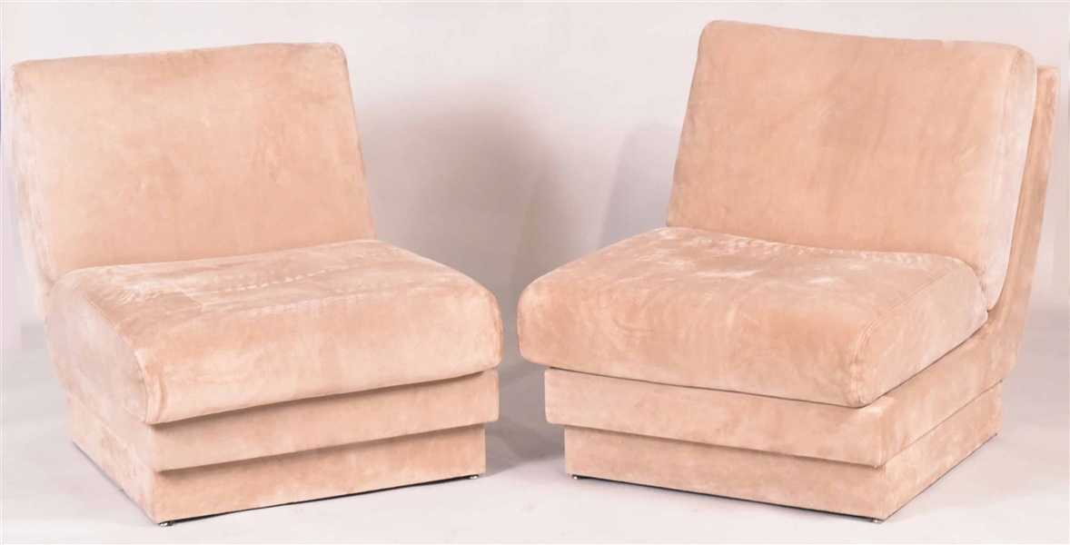 Pair of Modern Beige Suede Lounge Chairs