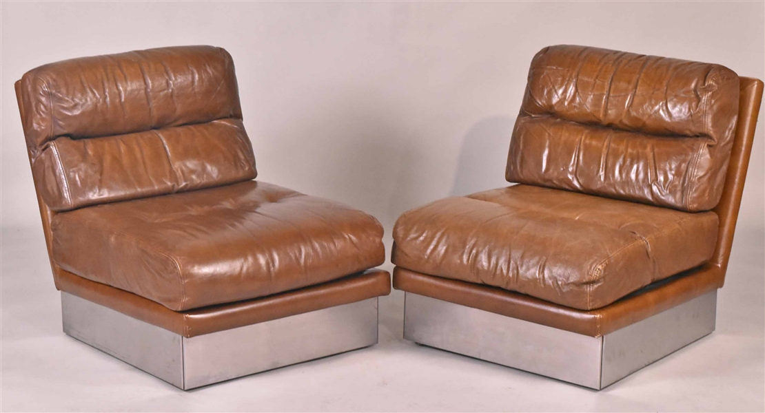 Vintage Brown Leather Sofa and Pair of Chairs