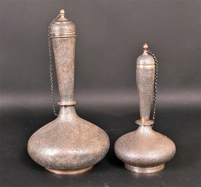 Two Similar Indian Silver Bottles