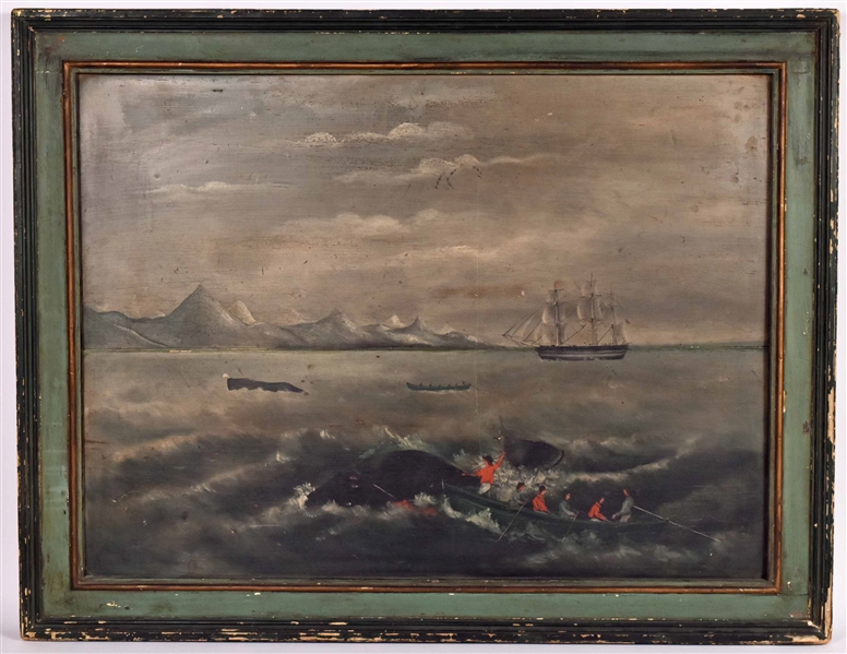 Fire Board Whaling Scene Ship with American Flag