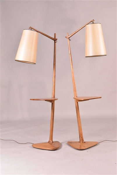 Pair of Modern Oak Floor Lamps