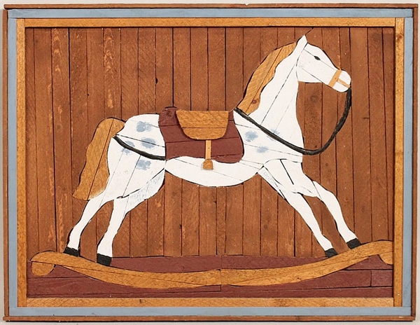 Folk Art Painting on Wood Lathe of a Horse