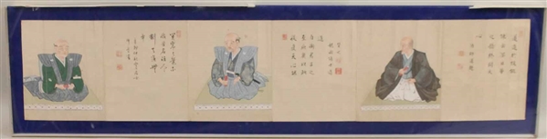 Japanese Framed Scroll of Kneeling Men