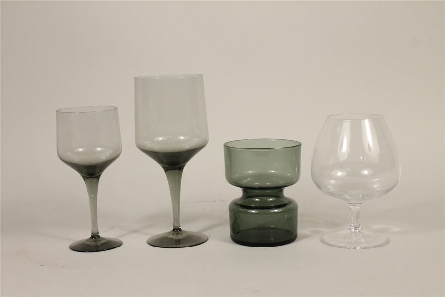 Set of Green-Tinted  Glass Stemware