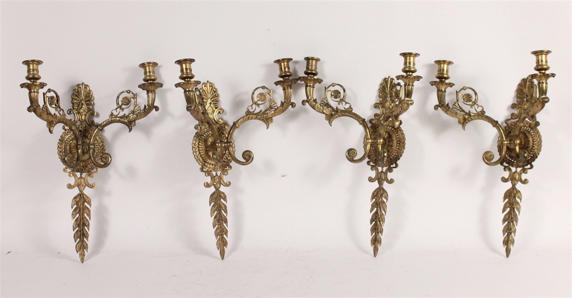 Set of Four Federal Brass Two Light Sconces