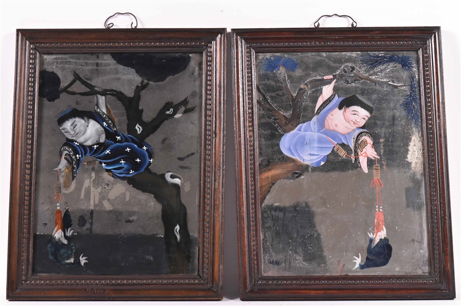 Pair of Chinese Reverse Mirror Paintings
