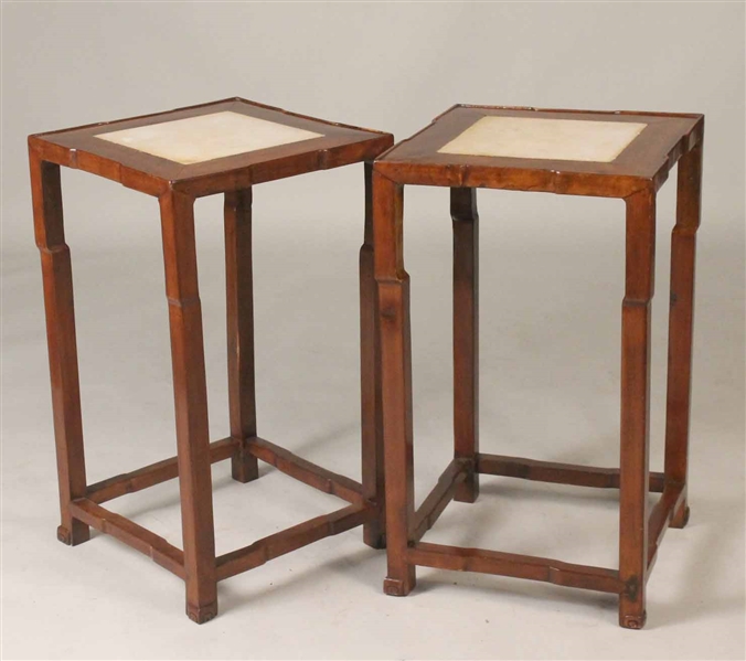 Pair of Chinese Marble Inset Hardwood Pedestals