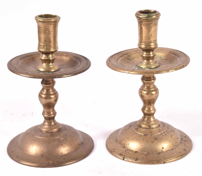 Pair of William &Mary Brass Mid-Drip Candlesticks