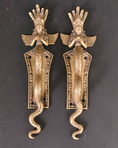 Pair of Gilt-Metal Thai Deity-Form Door Handles