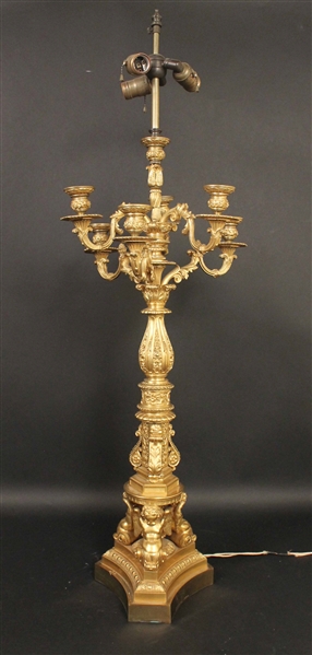 Neoclassical Cast Bronze Six Arm Candelabrum 