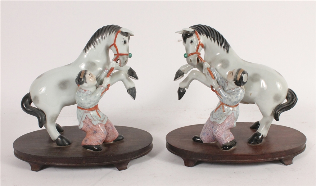 Pair Chinese Porcelain Horse and Boy Figure