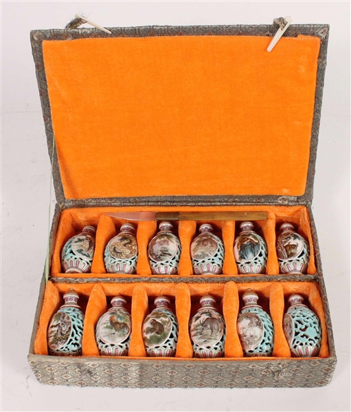 Box Set Twelve Chinese Porcelain Snuff Bottles