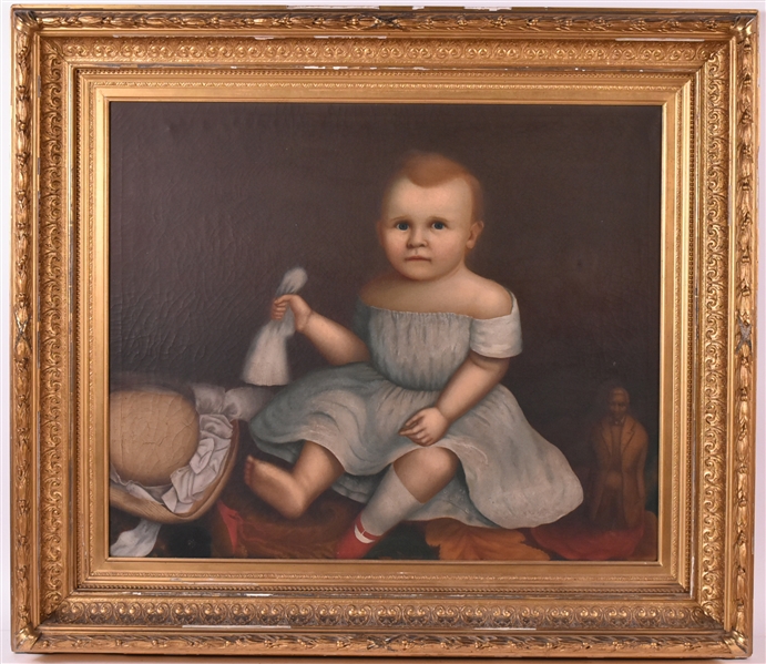 Oil on Canvas Folk Art Portrait of a Child