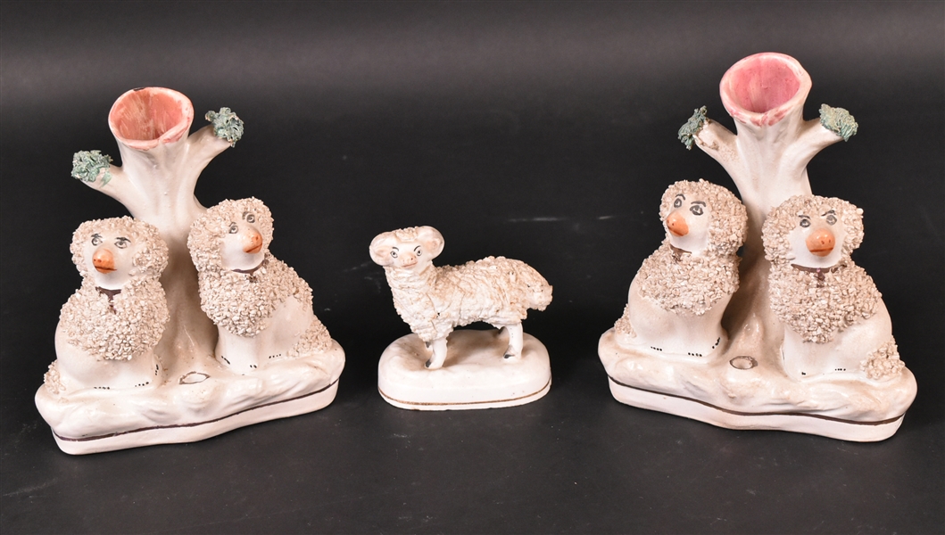 Two English Staffordshire Porcelain Figural Dogs