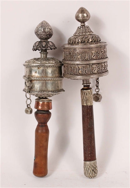 Pair of Tibetan Silver Prayer Rattles