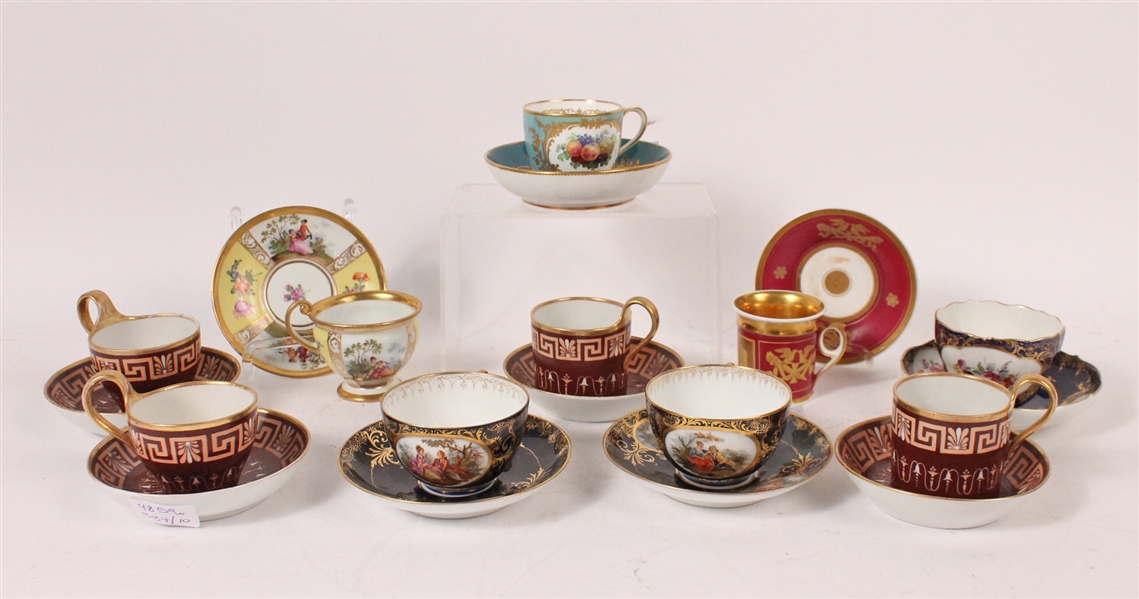 Ten Assorted Porcelain Cups and Saucers