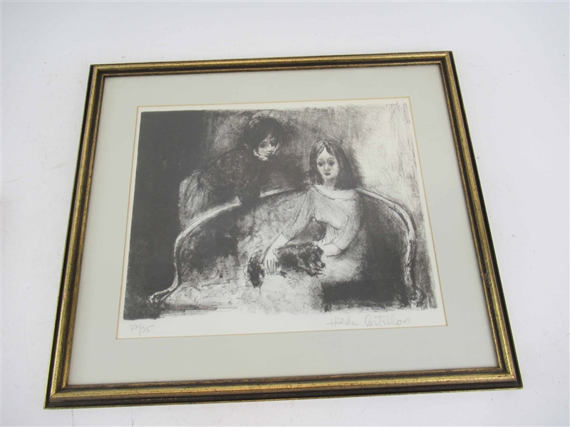 Hilda Castellon Lithograph of Two Figures and Dog
