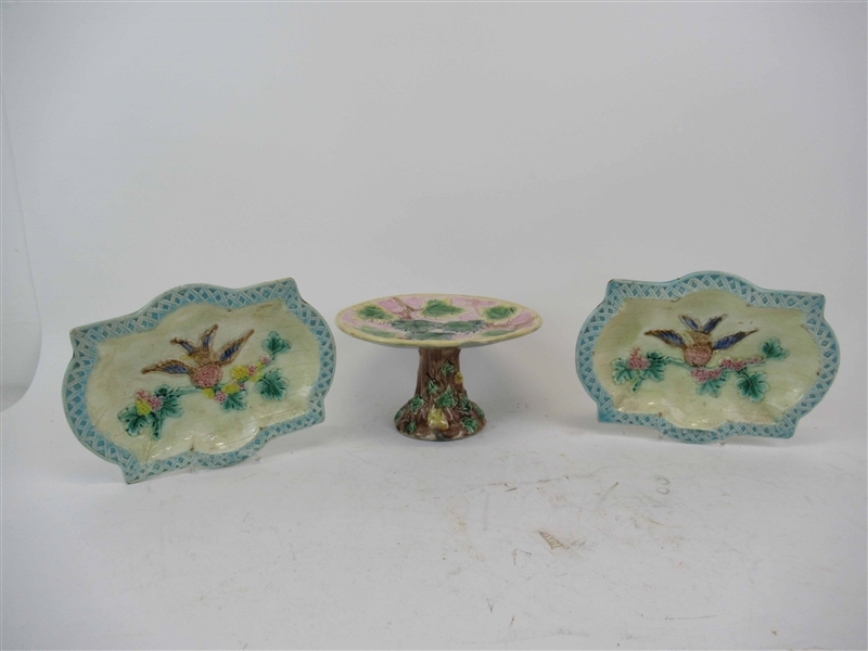 Majolica Etruscan Maple Leaf Style Footed Compote