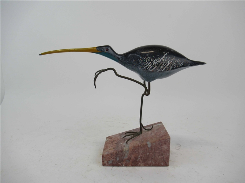 Painted Metal Curlew Bird with Bronze Legs