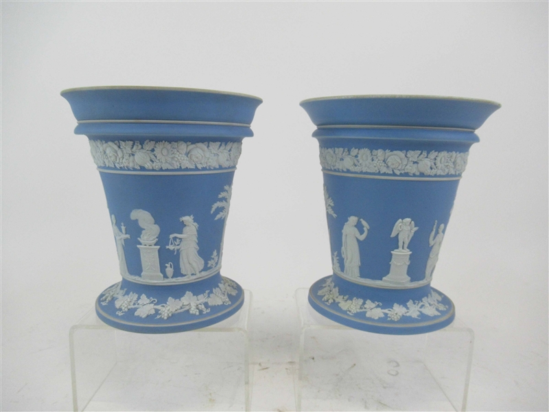 Pair of Wedgwood Pale Blue Jasperware Urns
