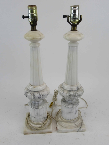 Pair of White Marble Table Lamps