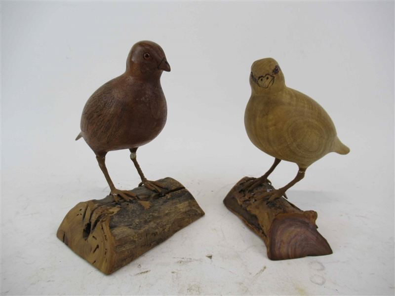 Two Bob Lee Wood Carved Partridge Birds