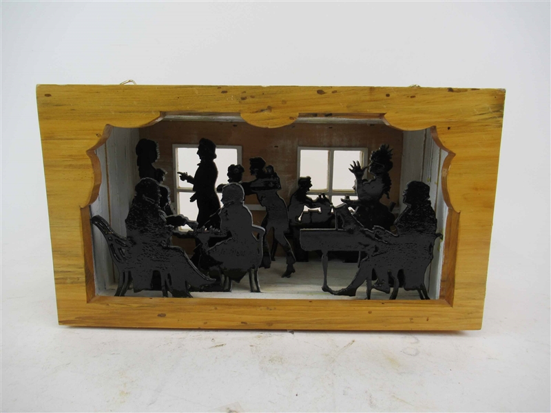 Carved Wooden Silhouette Diorama of a Social