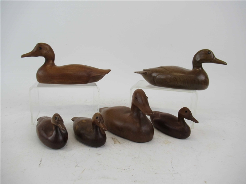 Six Bob Lee Wooden Carved Assorted Ducks