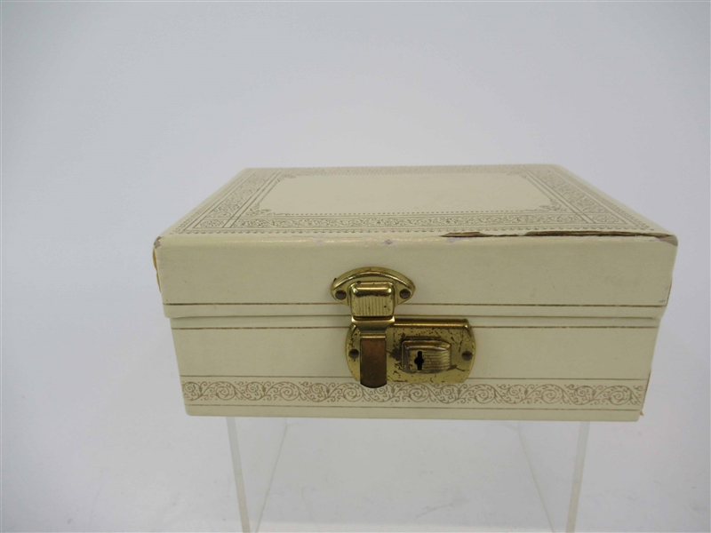 Ivory & Gold Tooled Faux-Leather Jewelry Box